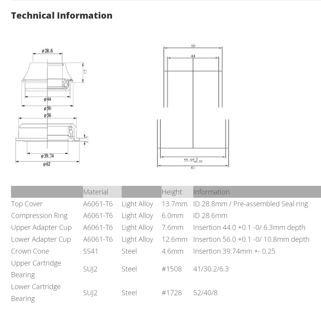 Tange Seiki Headset ZS225 ZeroStack (ZS44/28.6 ZS56/40)