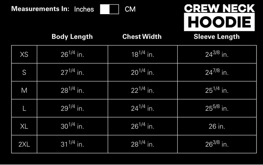 Road Runner Reflective Zip Up Hoodie Sizing chart