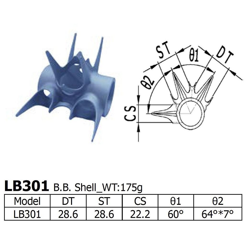 Long Shen 301 Series 4-Point Bottom Bracket Shell 28.6 x 28.6mm (LB301)