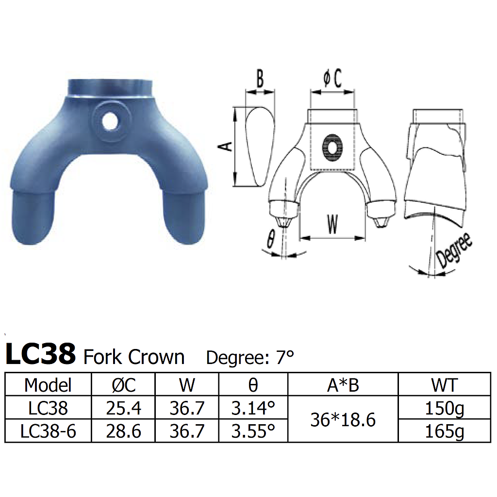 Long Shen Aero Fork Crown Lug 28.6 (LC38-6)