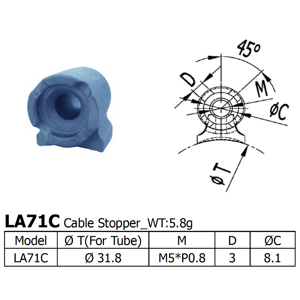Long Shen Cable Stop, Threaded (LA71C)