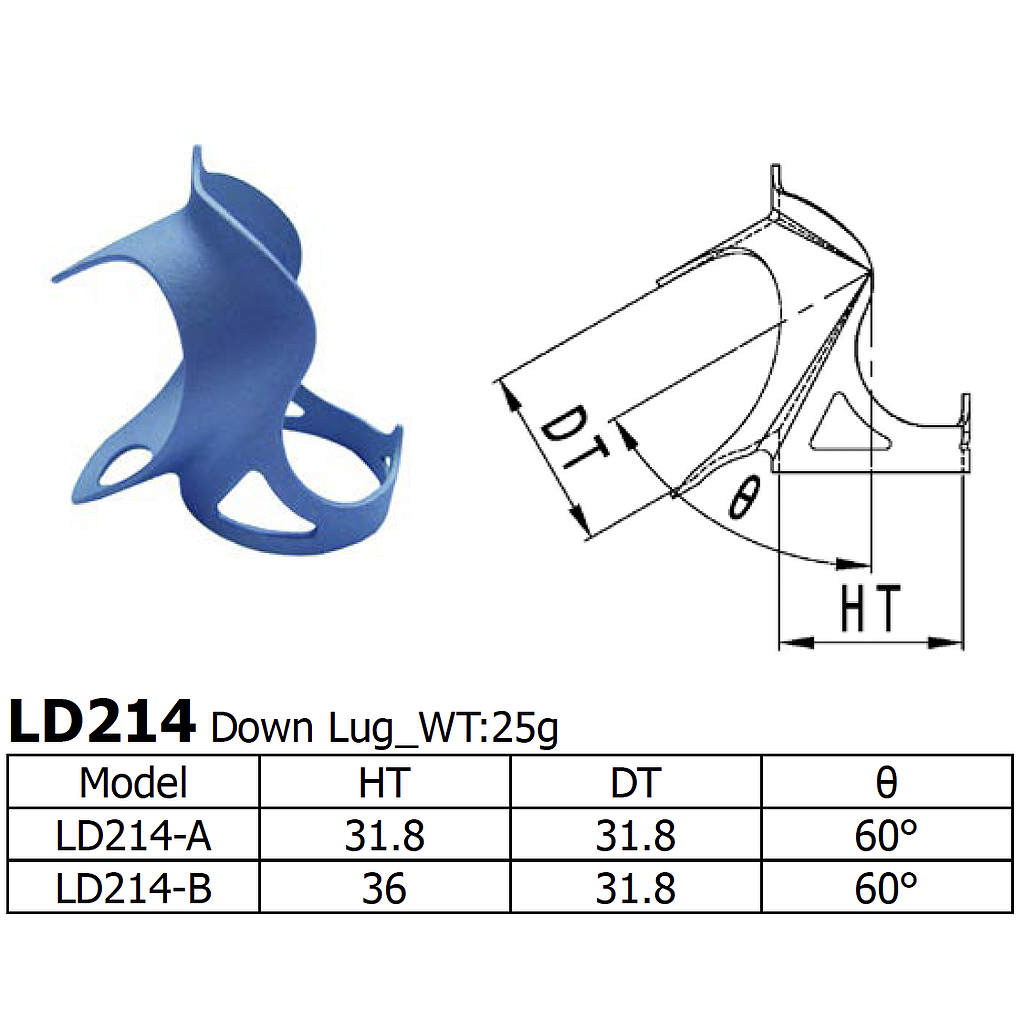 Long Shen 214 Series Down Lug, 1&quot; x 31.8mm (LD214-A)