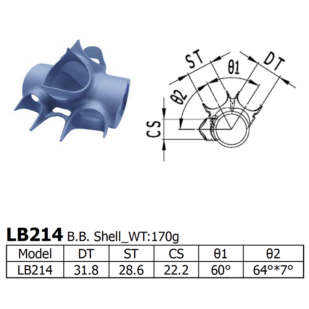 Long Shen 214 Series BB Shell 31.8 x 28.6mm (LB214)