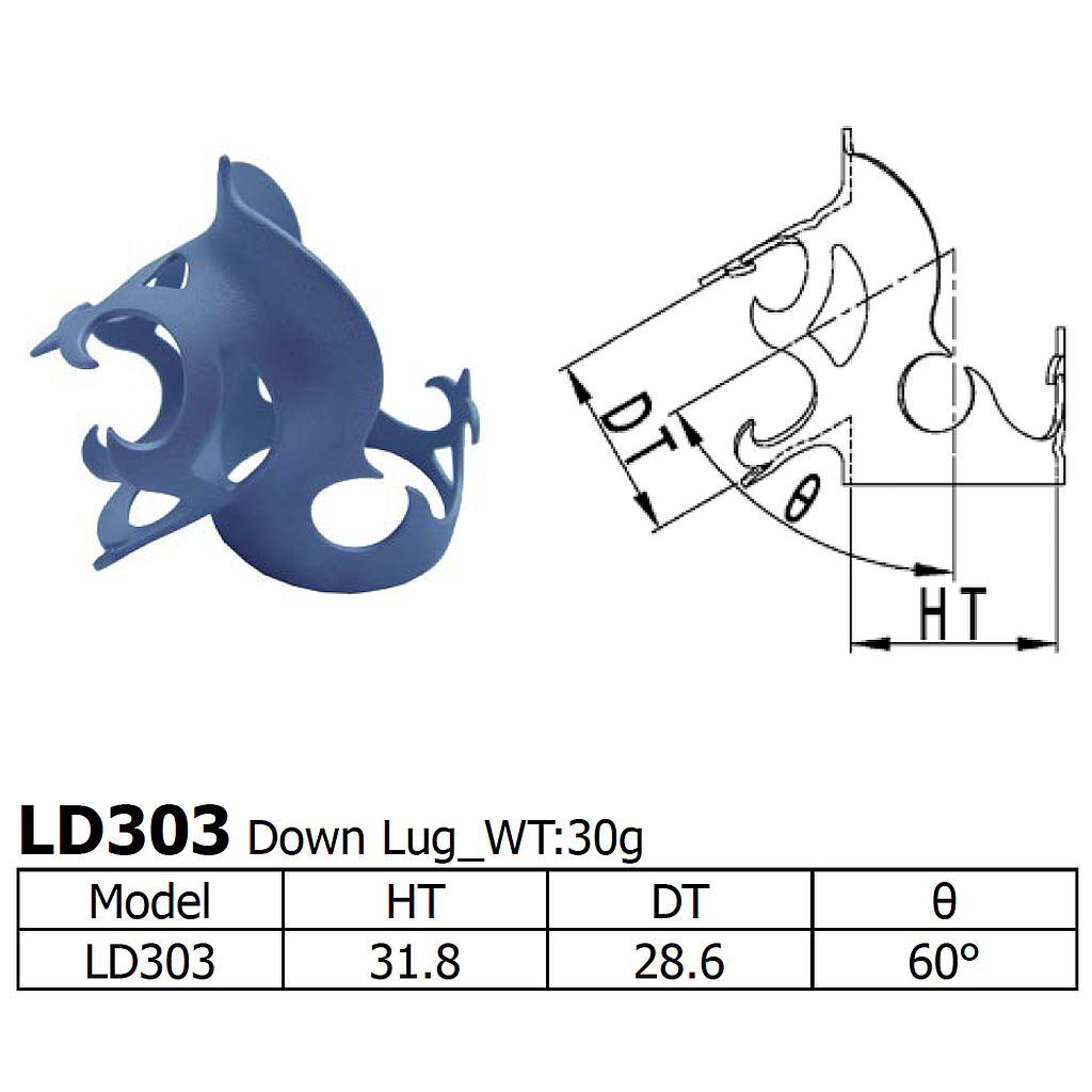 Long Shen 303 Series Down Lug 1" x 28.6mm (LD303)