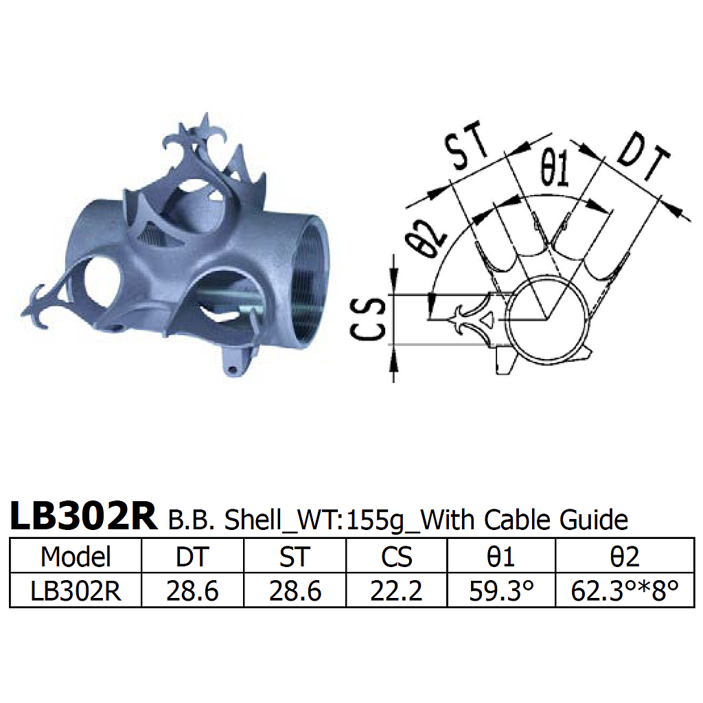 Long Shen 302/303 Series BB Shell, 28.6 x 28.6mm (LB302R)