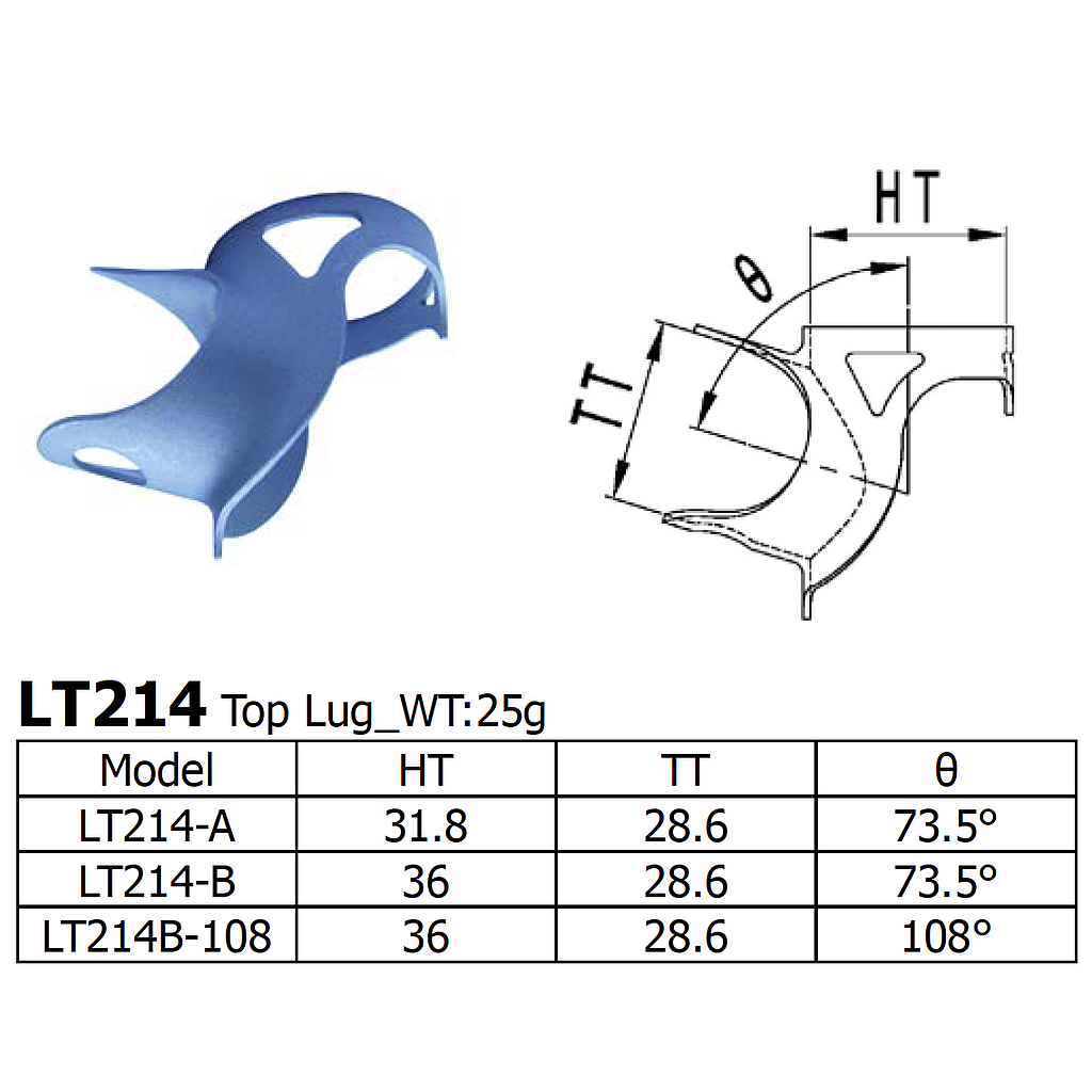 Long Shen 214 Series Top Lug, 1-1/8&quot; x 28.6mm (LT214-B)