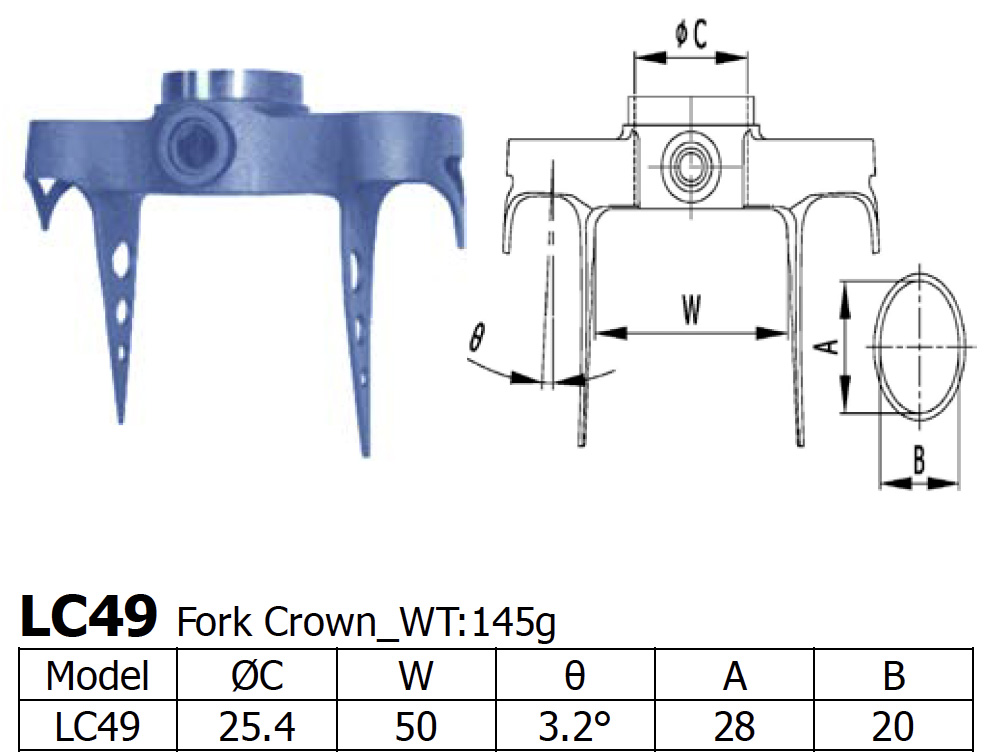 Long Shen Flat Top Fork Crown 1&quot; steerer 50mm (LC49)