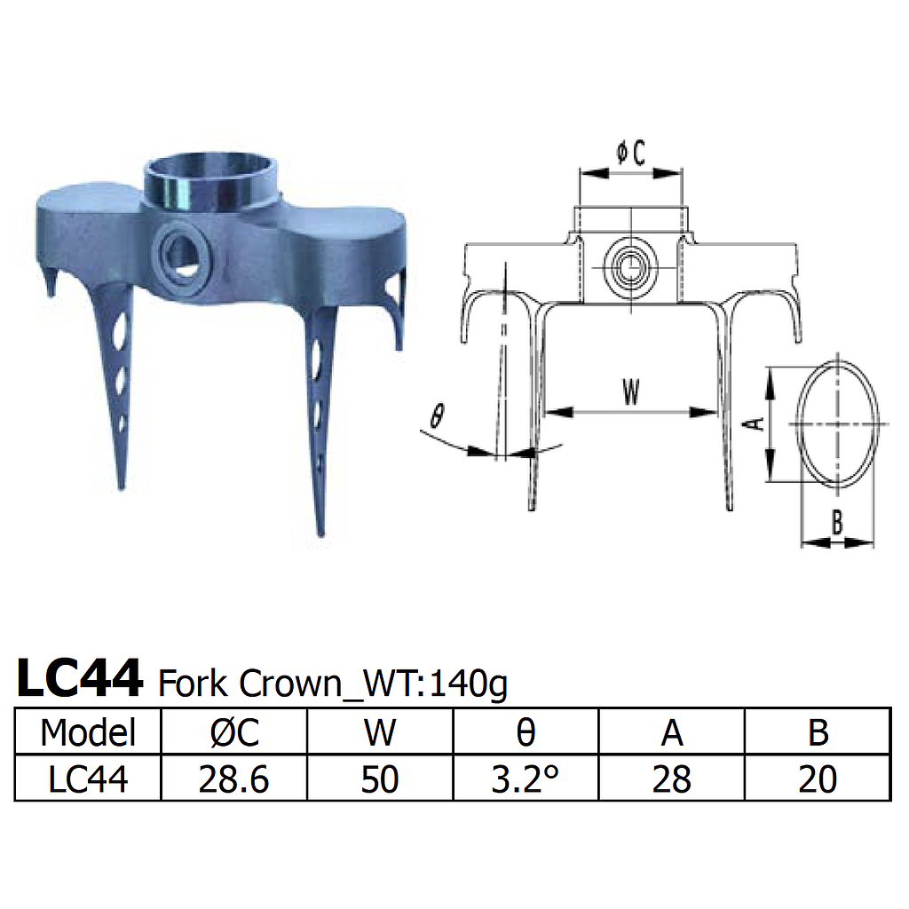 Long Shen Stainless Flat Top Road Crown 11/8" Steerer 50mm (LC44-S)