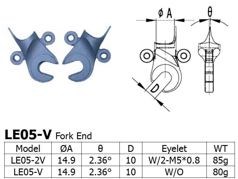 Long Shen Fork End Set LE05-2V w/Double Eyelets