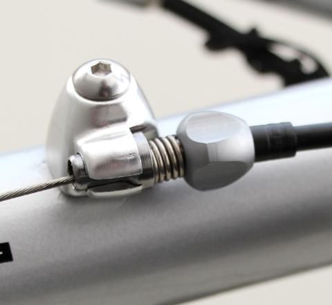 [73238] IRD QR Down Tube Cable Stops w/Adjusters, Pair, Silver