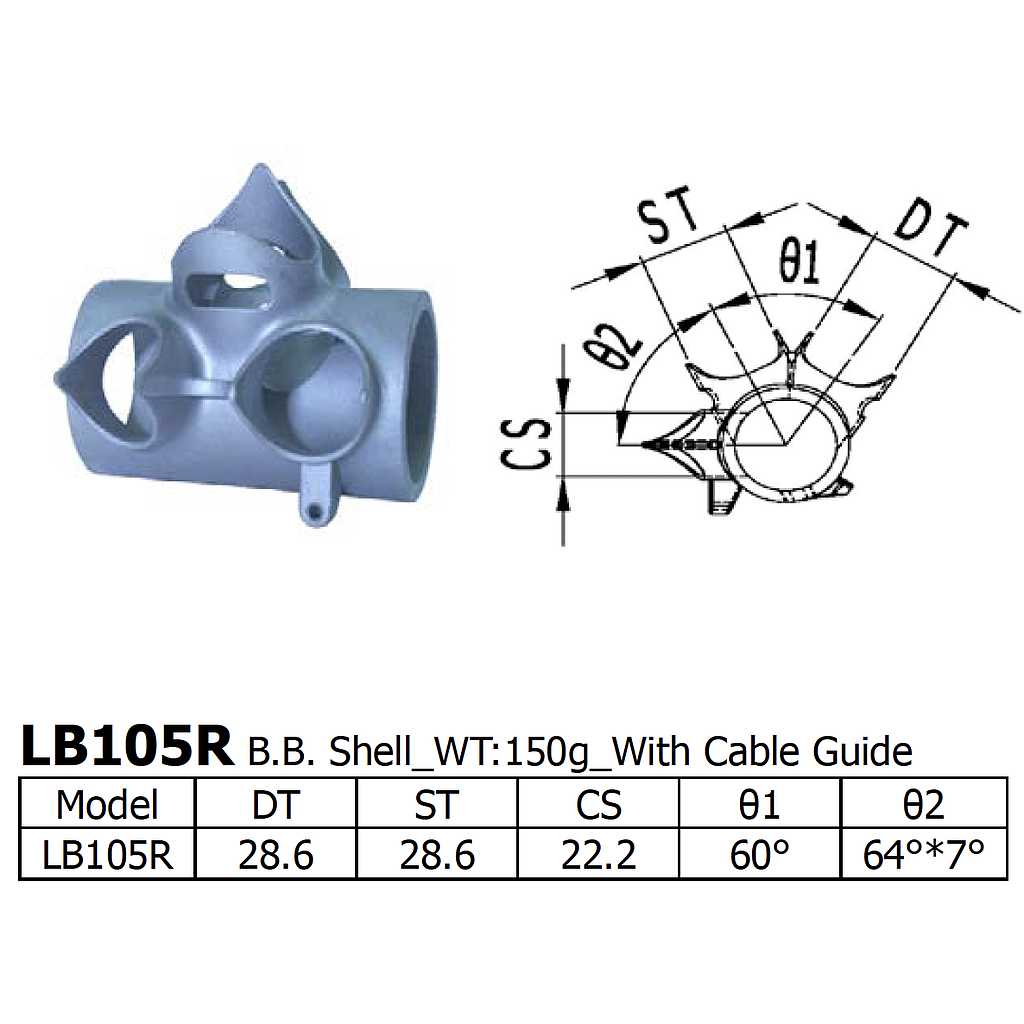 [LS-LB-105-R] Long Shen 105 Series BB Shell, 28.6 x 28.6mm (LB105R)