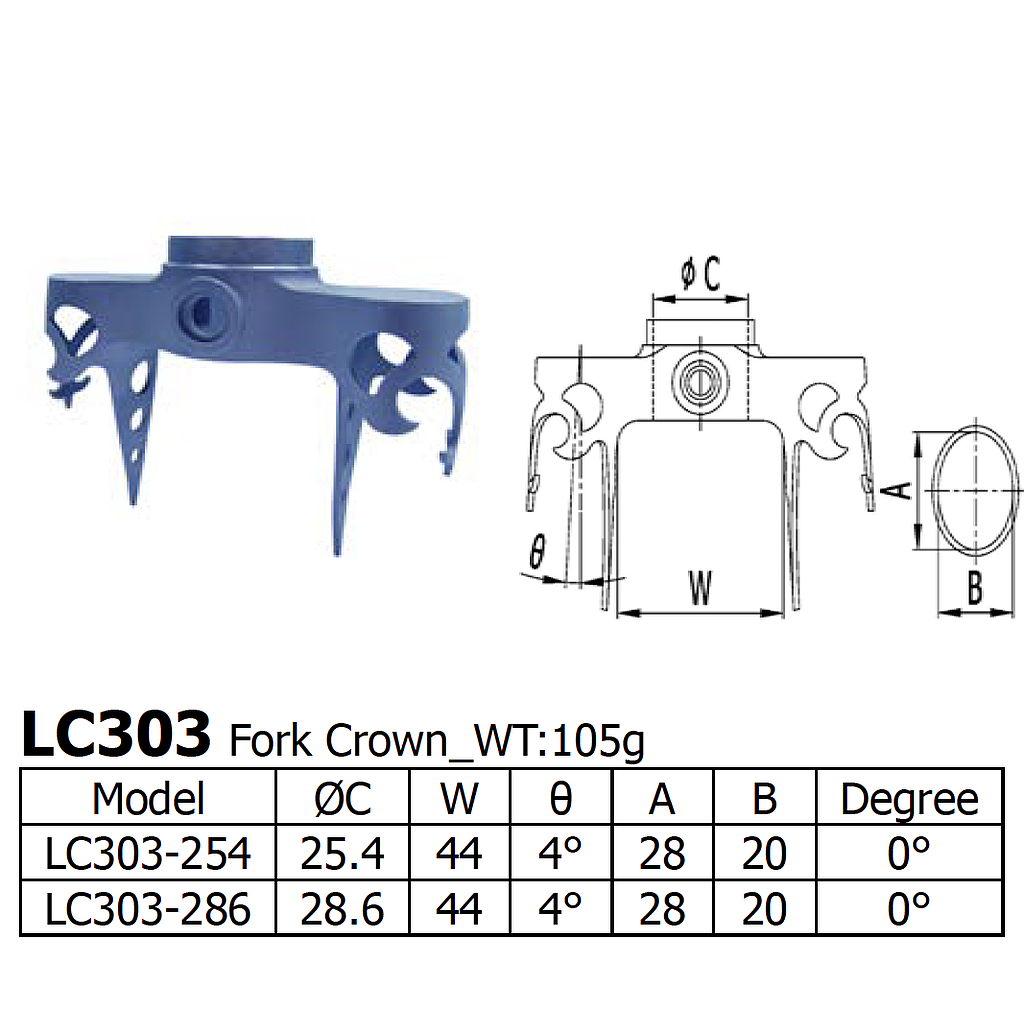 [LS-LC-303-286] Long Shen Fork Crown, Flat (LC303) (28.6)