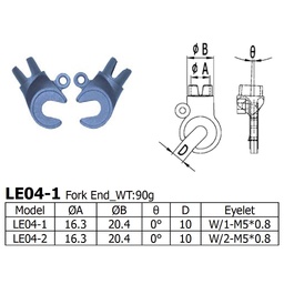 [LS-LE-04-2] Long Shen CrMo Fork Ends, 20.3 x 16.3mm, 2 eyelets (LE04-2)