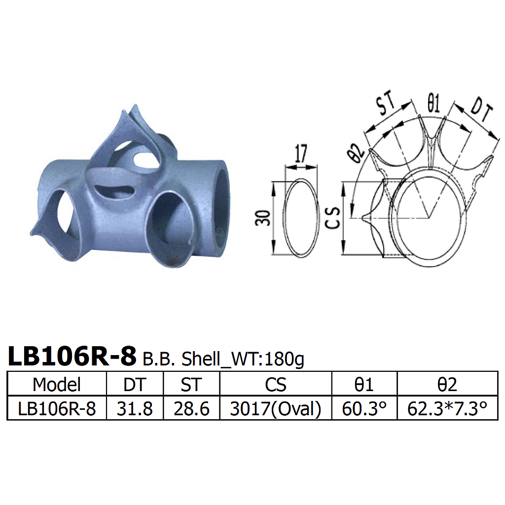 [LS-LB-106-R-8-S] Long Shen Stainless BB Shell 31.8DT x 28.6ST  (LB106R-8-S)